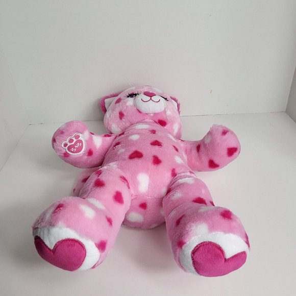 Build A Bear Workshop Plush Cat Kitten Pink White Hearts 17" BAB 2014 Soft Eyes - Picture 14 of 16